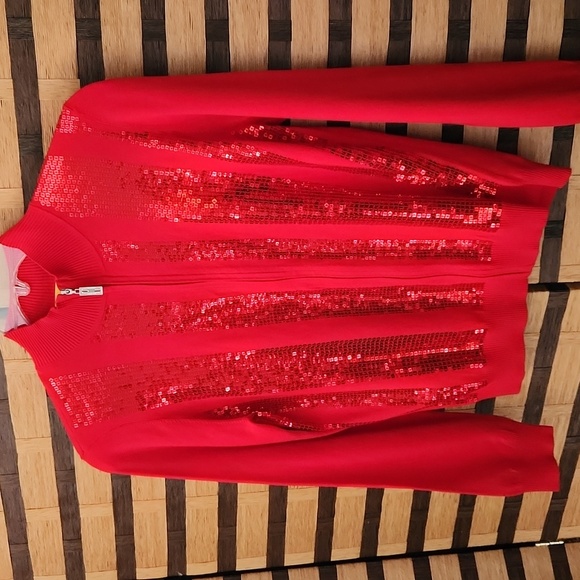 St. John silk/cashmere zip up sequin sweater like new - Picture 4 of 11